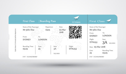 Boarding pass ticket vector. First class boarding pass design background. Vector illustration of airline boarding pass. Boarding pass ticket.