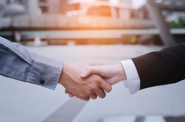 business shaking hand for complete business deal together successful. teamwork concept. partnership...