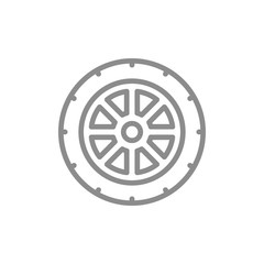 Fototapeta premium Simple car wheel line icon. Symbol and sign vector illustration design. Isolated on white background
