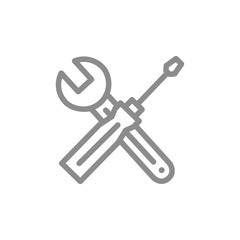 Simple wrench, spanner and screwdriver line icon. Symbol and sign vector illustration design. Isolated on white background