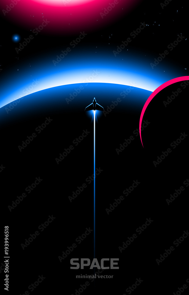 Wall mural space exploration vector background, planets and space shuttle in outer space
