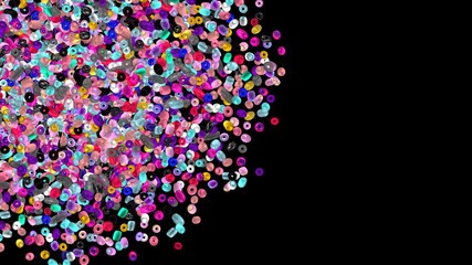 Beads background. Fashion accessory. Handmade craft. Glass beads top view. Sequins. Heap of gems. Rhinestones. Realistic illustration. 3d rendering. Jewelry making.