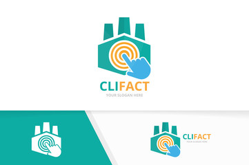 Vector factory and click logo combination. Industry and cursor symbol or icon. Unique manufacturing and digital logotype design template.