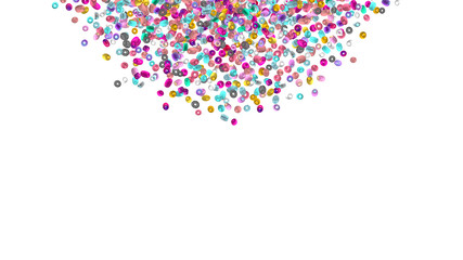 Beads background. Fashion accessory. Handmade craft. Glass beads top view. Sequins. Heap of gems. Rhinestones wallpaper. Realistic illustration. 3d rendering. Jewelry making.