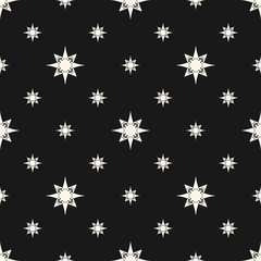 Vector dark ornamental geometric seamless pattern with small starry shapes