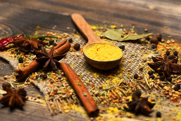 Cuisine and flavouring concept. Composition of condiment