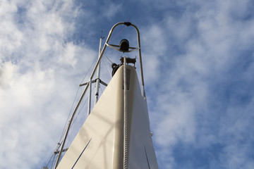 Looking up at the bow of a boat