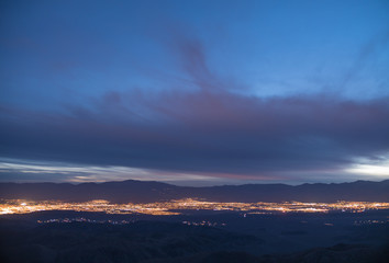 Distant City Lights & Mountain Landscape at Night, Key's View, Joshua Tree