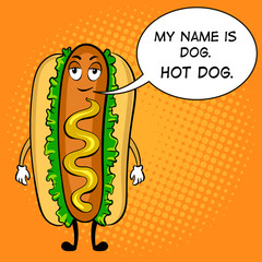 Hot dog cartoon pop art vector illustration