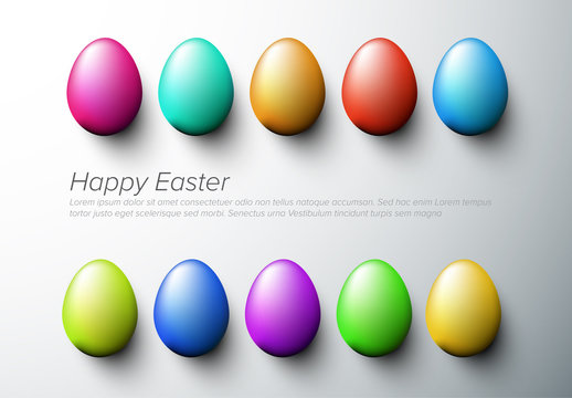 Digital Easter Card Layout with Multicolored Eggs