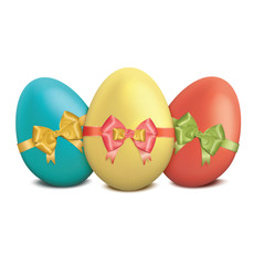 Easter eggs with bows and ribbons on white background. Vector illustration