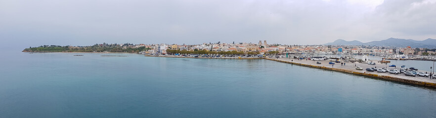 Fototapeta na wymiar Port and city of Aegina Panorama, Island of Aegina, Greece