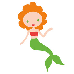 Vector illustration of cute underwater mermaid girl. Fairy fantasy of sea. Isolated character water mythology princess