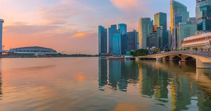 Timelapse 4k Movie Sunrise Scene of Singapore Skyline  and Financial district 