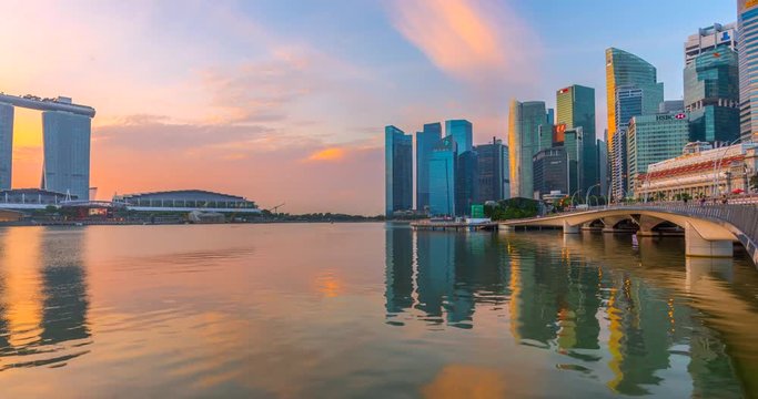 Timelapse 4k Movie Sunrise Scene of Singapore Skyline  and Financial district 