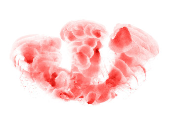 Abstract watercolor background hand-drawn on paper. Volumetric smoke elements. Red, Cherry Tomato color. For design, websites, card, text, decoration, surfaces.