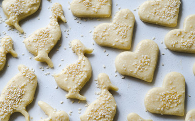 Prepared shaped salty dough for baking