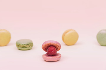 French macaroon cake macaroons as a shell with raspberry pearl.