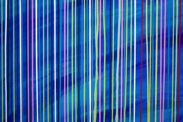 Bunte verlaufene Farbstreifen auf blauem Hintergrund, Gouache-Gemälde, von Carola Vahldiek