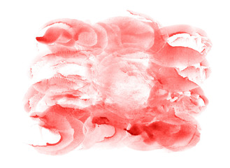 Abstract watercolor background hand-drawn on paper. Volumetric smoke elements. Red, Cherry Tomato color. For design, websites, card, text, decoration, surfaces.