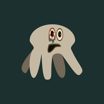 Funny octopus with conjunctivitis - simple color icon or banner.