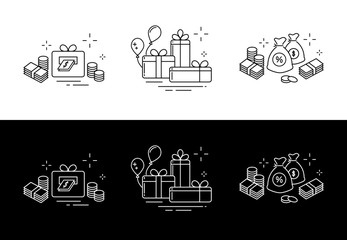 Icons from fine lines, gifts, a lot of money, online winnings