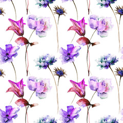 Fototapeta na wymiar Seamless pattern with Stylized flowers