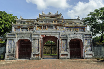 door in the imperial Hue citadel, patrimony of the humanity, in Vietnam.