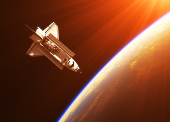 Space Shuttle In The Rays Of Sun