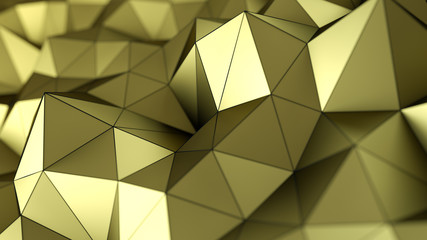 Low poly gold surface abstract 3D rendering