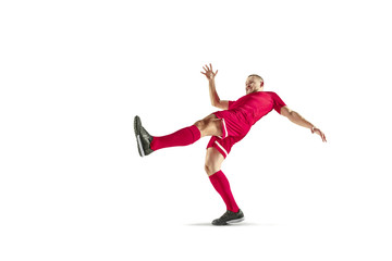 Fototapeta na wymiar Professional football soccer player isolated on white background
