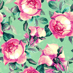 Floral, rose, seamless pattern painted with watercolors.