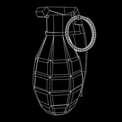 Hand bomb frag grenade wireframe low poly mesh vector illustration