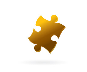 A piece of a puzzle in a gold color icon. Bank, finance and success.