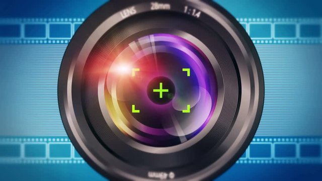 Camera lens focusing and zooming in close up. 4K UHD animated introduction loop video.