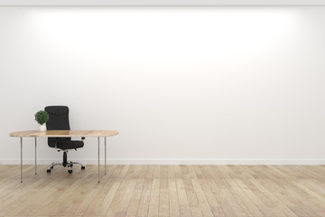Empty white Conference room interior with wood floor on white wall background - empty room business room interior. 3d rendering