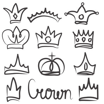Hand drawn crowns logo and icon  design set collection