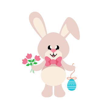 cartoon easter bunny with tie and easter egg