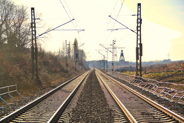 Fototapeta na wymiar Eisenbahn Schienen Ruhrgebiet Pott Sonnenschein