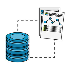 data center disk with documents vector illustration design