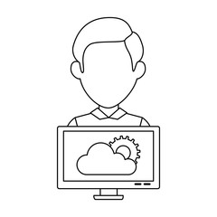 computer display with cloud computing and user vector illustration design