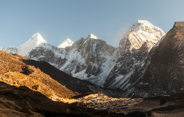 mountains in Himalayas, Nepal, on the hiking trail leading to the Everest base camp.