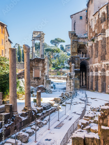 Snow In Rome Picturesque Sight Near The Theatre Of Marcellus Snow In Rome Picturesque Sight Near The Theatre Of Marcellus