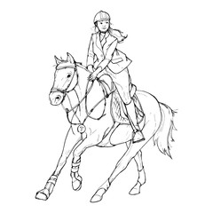 Plakat Female rider - jumping horse outline black and white