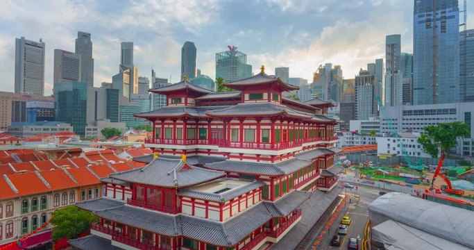 4K.Time lapse Buddha Tooth Relic, Singapore, Old Chinatown district of Singapore