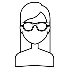 beautiful and young woman shirtless with glasses character vector illustration design