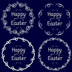 Round floral frame blue background. Vector Image.