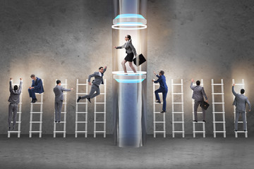 Businesswoman in accelerated and fast promotion concept