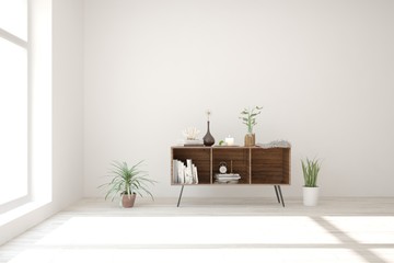 White empty room. Scandinavian interior design. 3D illustration
