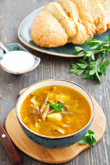 Mushroom soup with oyster mushrooms.